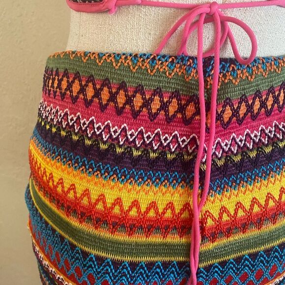 Adioli Lace Up Back Halter Top Shorts set Multicolored Crochet Look Sz M - Picture 5 of 10